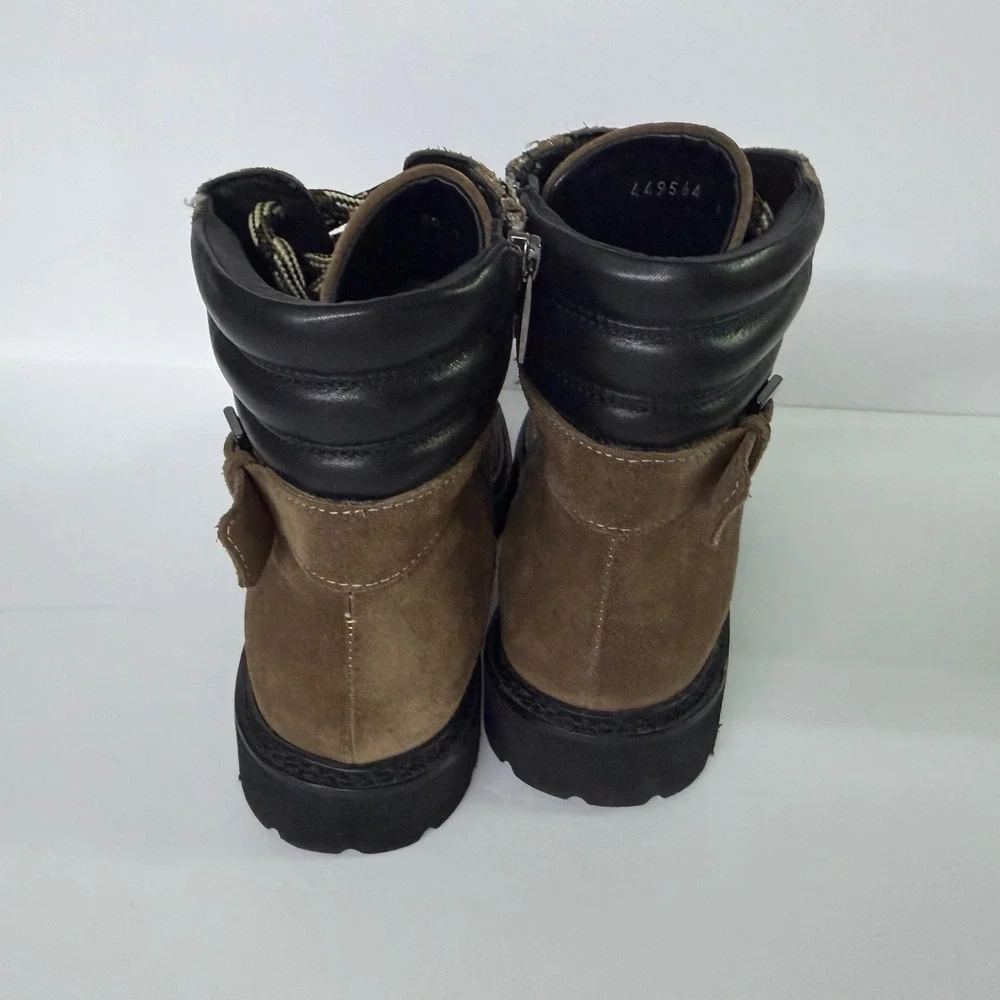 Aquatalia Mayra Brown Suede Combat Boots Made in Italy Side Zip Lug Sole 9.5